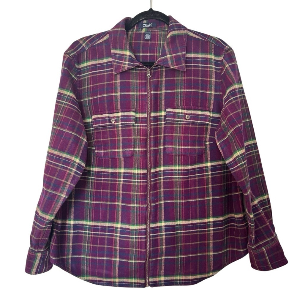 Chaps Women’s Purple Plaid 1X Flannel Full Zip Shirt